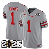Men's Ohio State Buckeyes #1 Quinshon Judkins Grey 2025 CFP Final Patch F.U.S.E. Vapor Limited Stitched Football Jersey,baseball caps,new era cap wholesale,wholesale hats